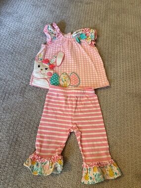 Girls Pink Bunny Appliqué Set